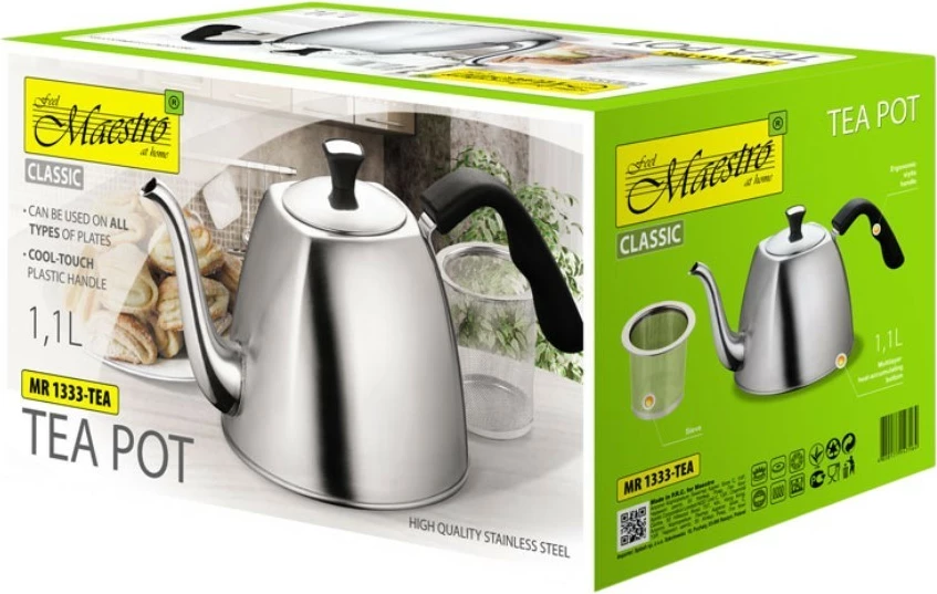 Çajnik Feel-Maestro MR-1333-TEA, 1.1L, çelik inox, i zi/argjendtë