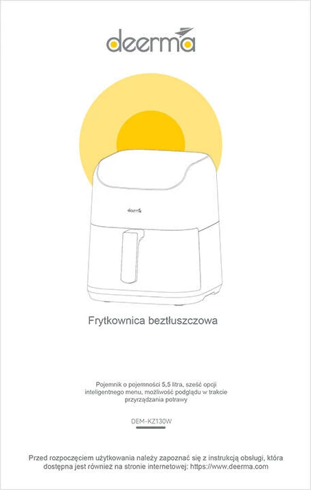 Fritezë ajri Deerma DEM-KZ130W, 5.5L, 1300W, e bardhë