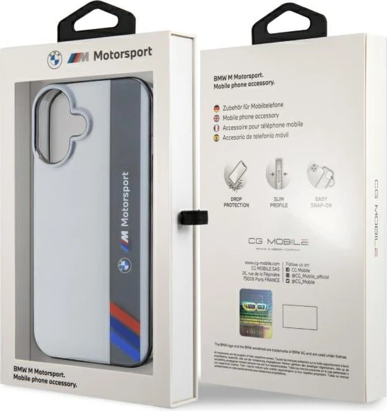 Mbështjellës BMW M Motorsport për iPhone 16 Plus, Gri