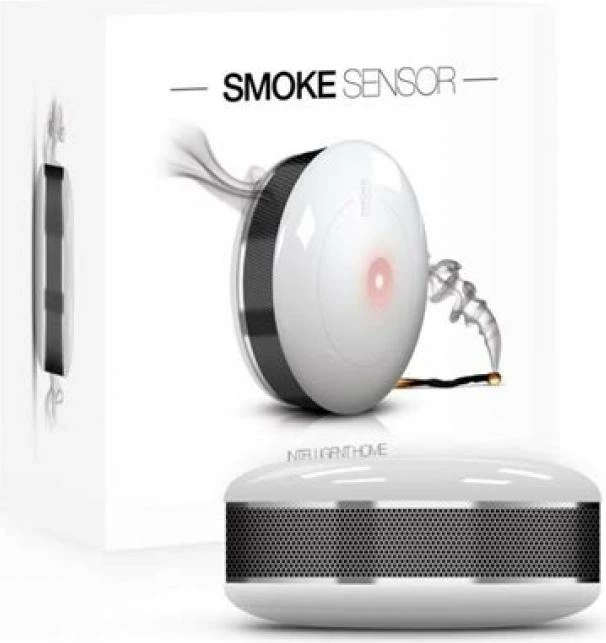 sensor tymi FIBARO FGSD-002 (FGSD002), për automatizim shtëpie, kompakt 95x95x35 mm, i bardhë