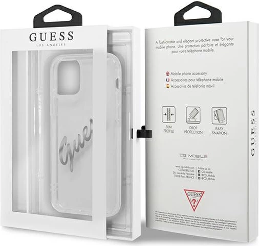 Mbështjellës Guess GUHCP12MKTRSVSI për iPhone 12/12 Pro 6.1", transparent, argjendtë