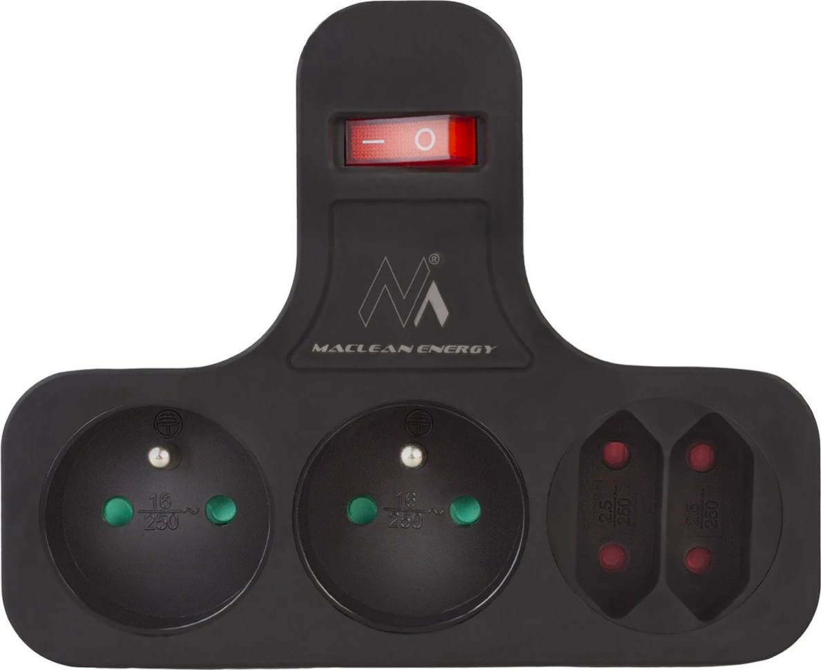 Prizë Maclean MCE224E me ndërprerës, 4 dalje, e zezë