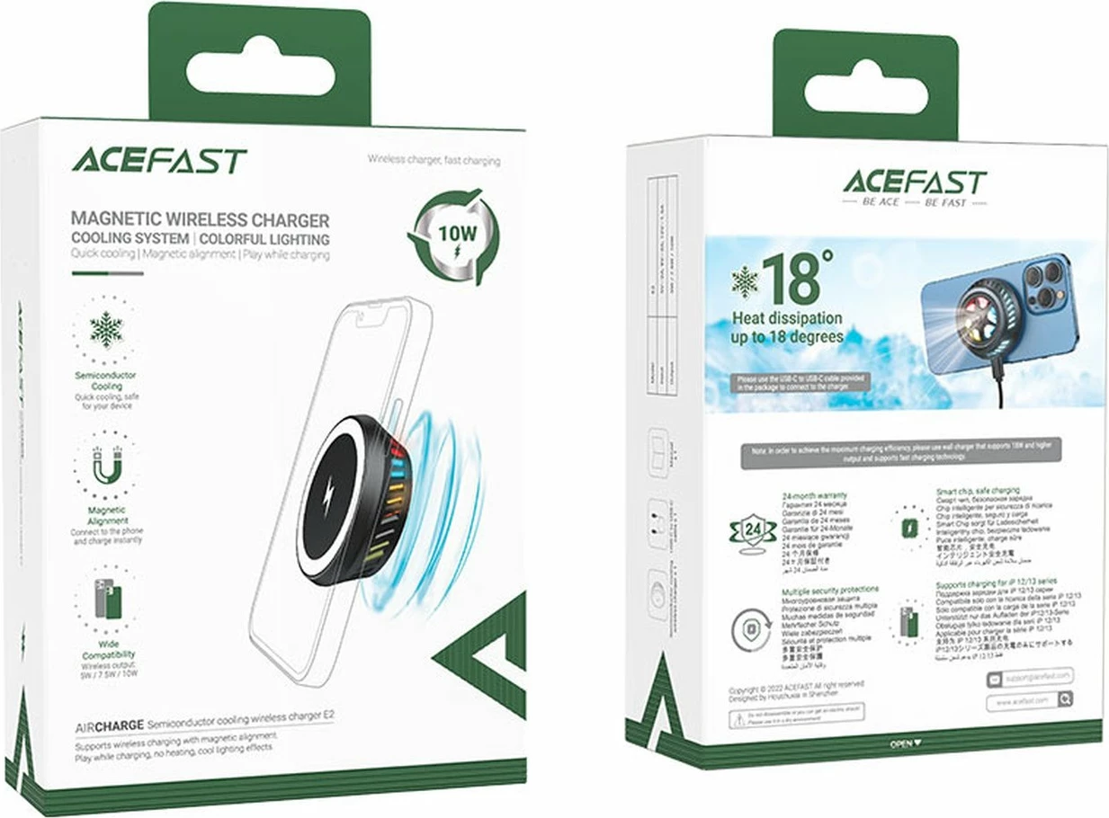 Karikues wireless Acefast E2 me sistem ftohjeje, Gri e errët