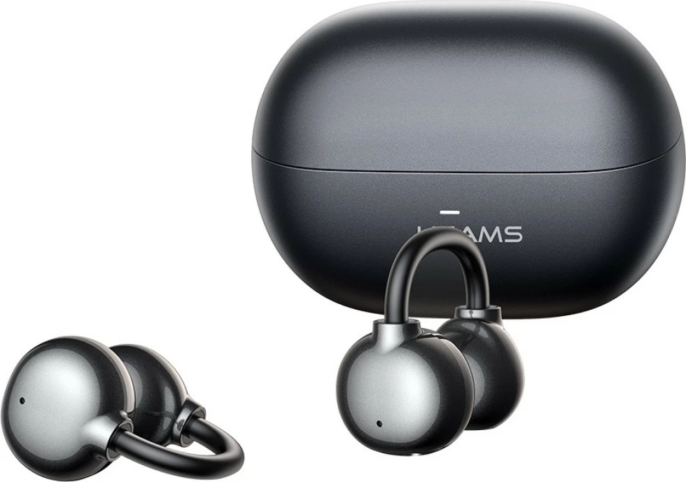 Kufje Bluetooth, USAMS Echo R02, Bluetooth 5.3, ear-clip in-ear, mikrofon i integruar, kuti karikimi 300 mAh, gri