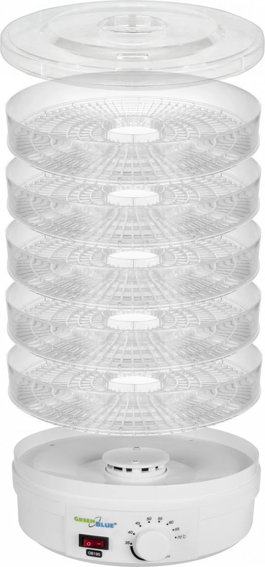 Tharëse kërpudhash, perimesh dhe frutash GreenBlue GB190, 5 tabaka, 250W, Bardhë