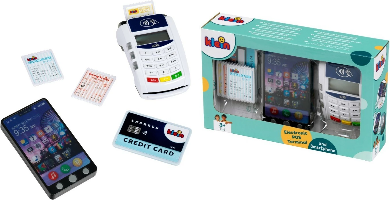 Set lodër, Klein 7274 terminal POS elektronik me celular, 7 pjesë, drita dhe tinguj, për moshat 3+, shumëngjyrësh