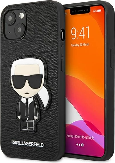 Mbështjellës Karl Lagerfeld Ikonik Saffiano për iPhone 13 mini, Hardcase, i zi