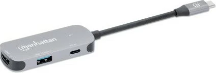 Adapter USB-C në HDMI MANHATTAN 3-në-1 Docking Konverter, gri