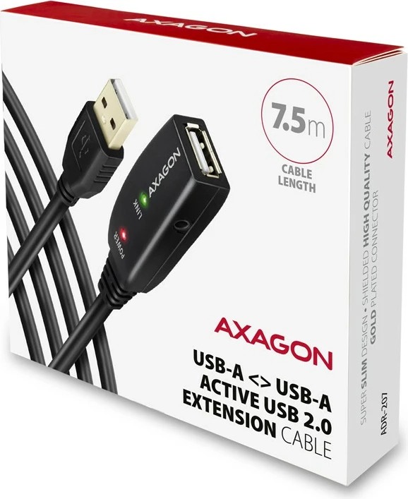 Kabllo zgjatuese aktive USB 2.0 AXAGON ADR-207, 7.5m, e zezë