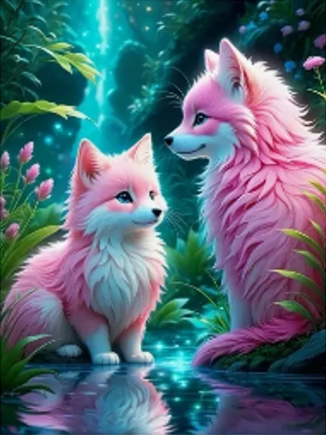 Mozaik me diamantë Norimpex Pink Foxes, 30x40cm, shumëngjyrësh, set DIY
