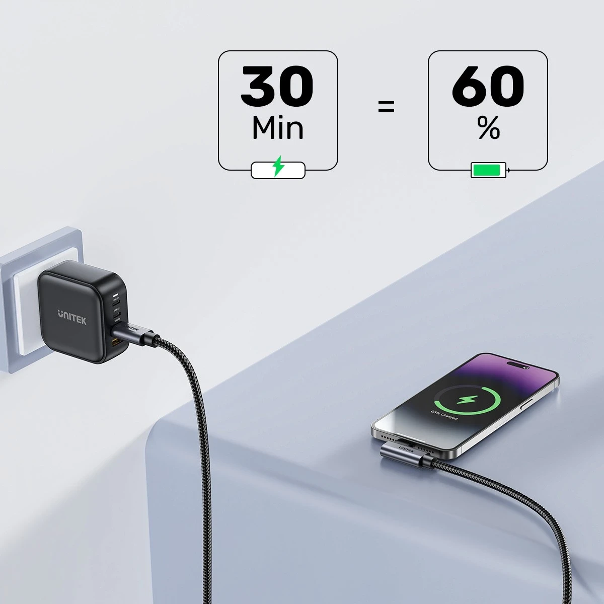 Kabull Unitek USB-C këndor 90° PD100W 3m, ngjyrë zi-hiri