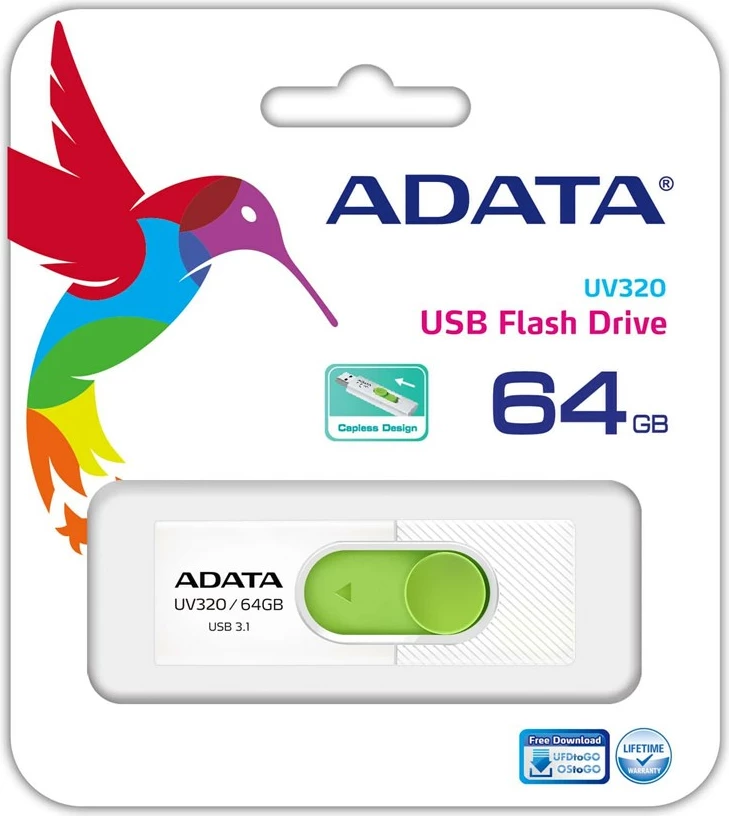 USB ADATA UV320, 64GB, gjelbër/e bardhë