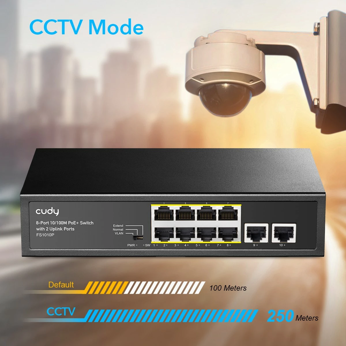 Switch Cudy FS1010P PoE+ 8xFE me 2 porta uplink 120W desktop