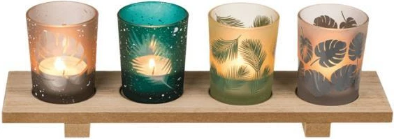 Mbajtës qirinjsh OUT OF THE BLUE Tropical, 4 copë, Druri