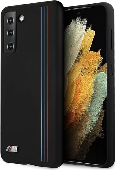 Mbështjellës BMW Silicone Stripes M Collection për Samsung Galaxy S21+, i zi