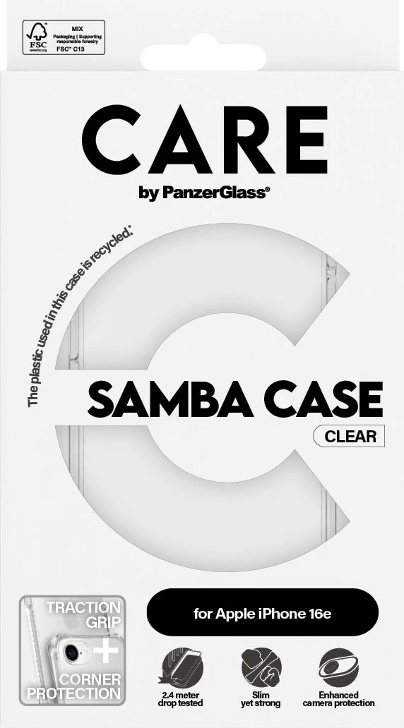 Mbështjellës PanzerGlass CARE Case Samba, për iPhone 16e, transparent