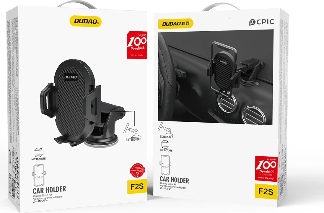 Mbajtës telefoni për veturë Dudao F2S, me krah teleskopik, i zi