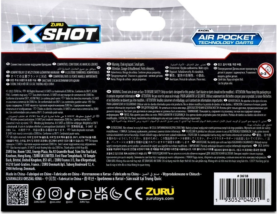 Set shigjeta shkumë ZURU X-Shot Excel Air Pocket Technology, 36 copë, gri/azure