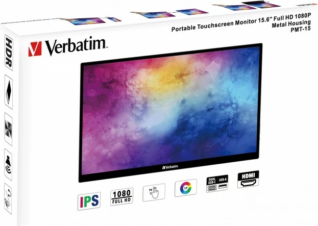 Monitor Verbatim 49592, 15.6 inch, Full HD, Touchscreen, USB-C, i zi