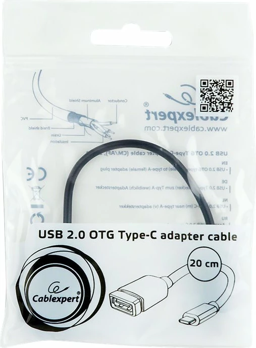 Adapter USB-C në USB-A Gembird A-OTG-CMAF2-01, 20 cm, zi