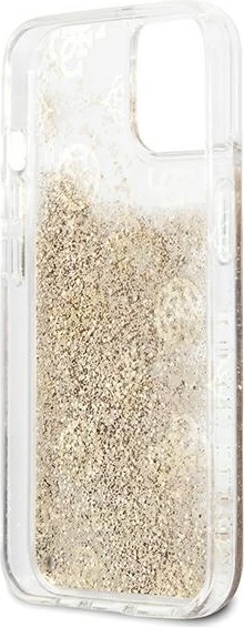 Mbështjellës Guess Peony Liquid Glitter për iPhone 13 mini 5.4", ari