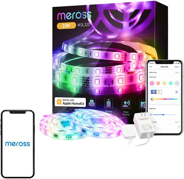 Shirit LED i mençur Meross MSL320, 10m, RGB, Wi-Fi, HomeKit