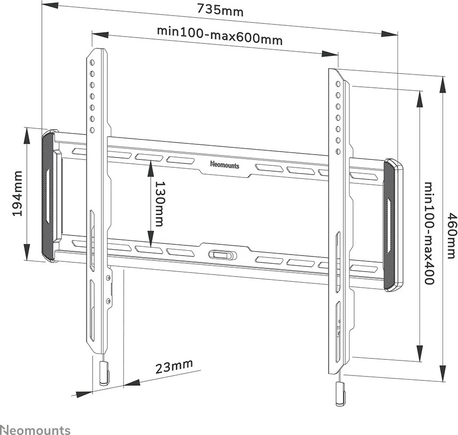 Mbajtës muri Neomounts, 40"-75", 70 kg, i zi