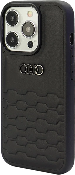 Mbështjellës Audi GT Synthetic Leather për iPhone 15 Pro, i zi