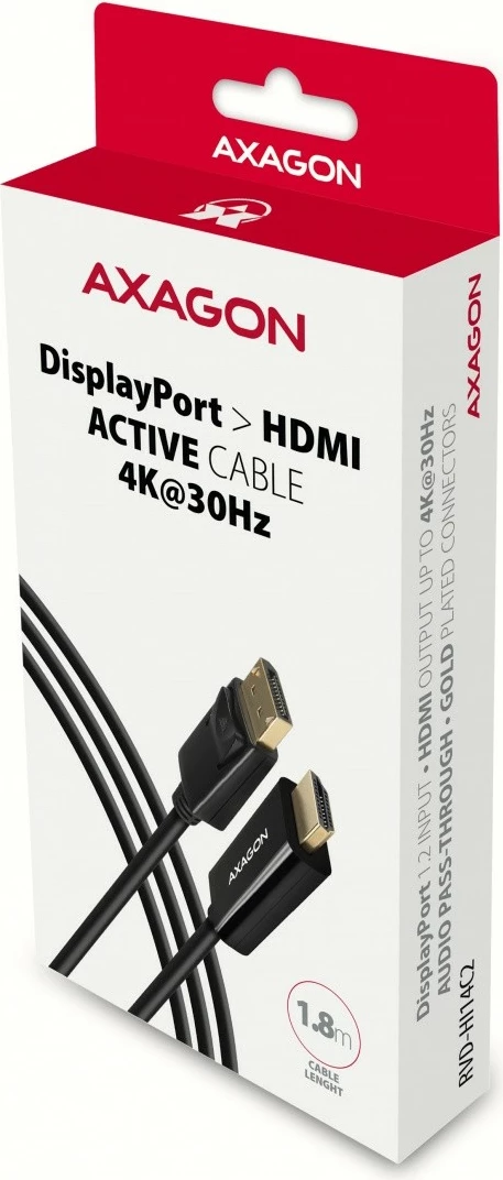 Kabllo/adaptues aktiv AXAGON RVD-HI14C2 DisplayPort në HDMI, 1.8m, e zezë