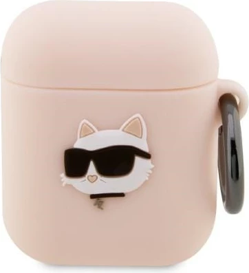 Mbështjellës Karl Lagerfeld Silicone Choupette Head 3D për AirPods 1/2, Rozë me unazë