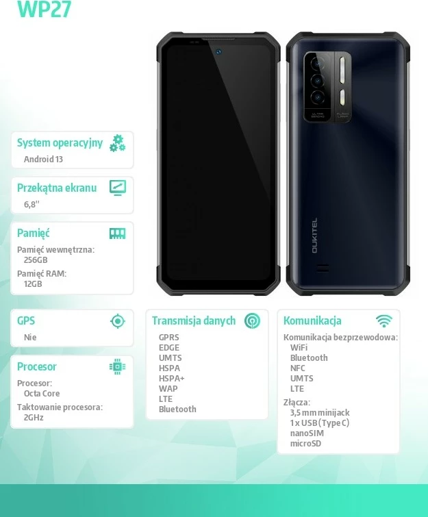 Celular OUKITEL WP27, 12GB RAM, 256GB, 6.8", Android 13, i zi
