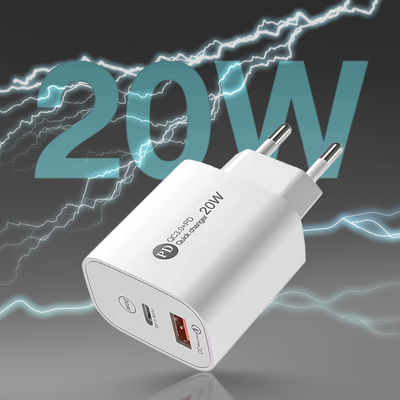 Karikues muri Hurtel A6MaxL, 20W, 2 porta USB-A + USB-C, me kabllo USB-C në Lightning 1m, Bardhë
