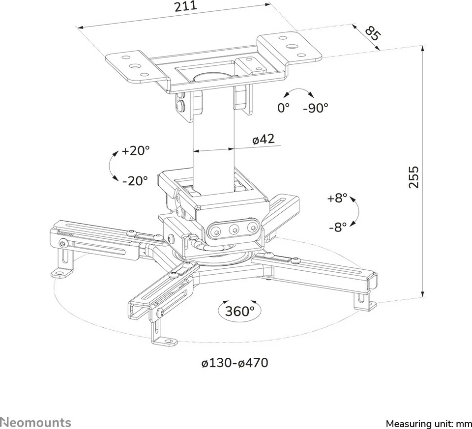 Mbajtës projektori Newstar CL25-530BL1, montim në tavan, 45 kg, i zi