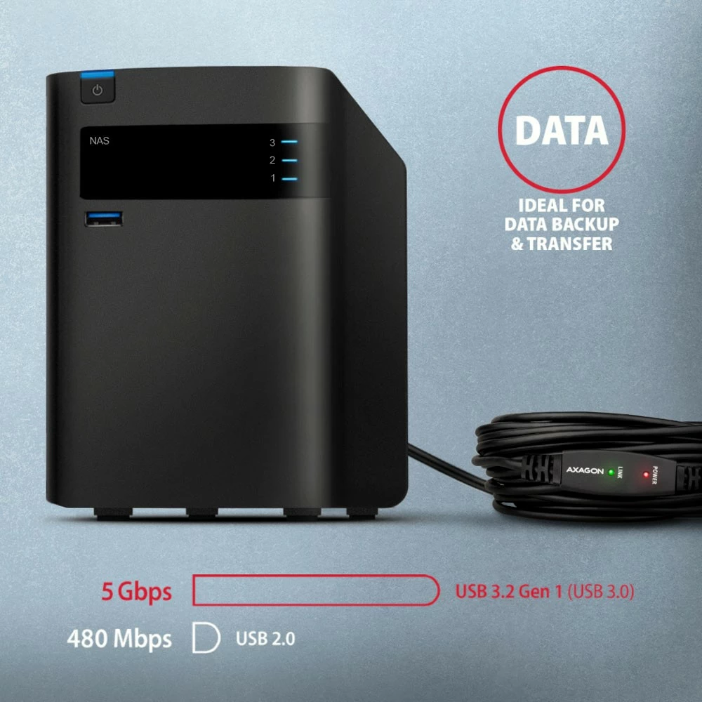 Kabllo zgjatuese aktive USB 3.2 Gen 1 AXAGON ADR-305, 5m, e zezë