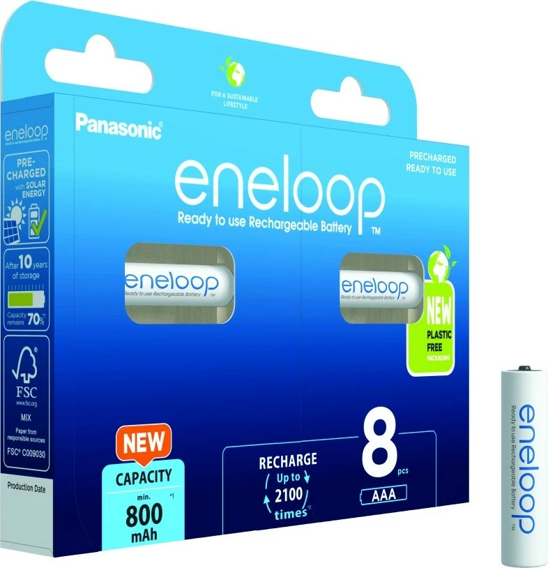 Bateri të rikarikueshme Panasonic Eneloop AAA, 800 mAh, 8 copë