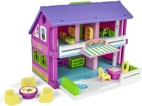 Shtëpi lodër për kukulla Wader Play House 25400, 37 cm, shumëngjyrëshe, set me 14 mobilje