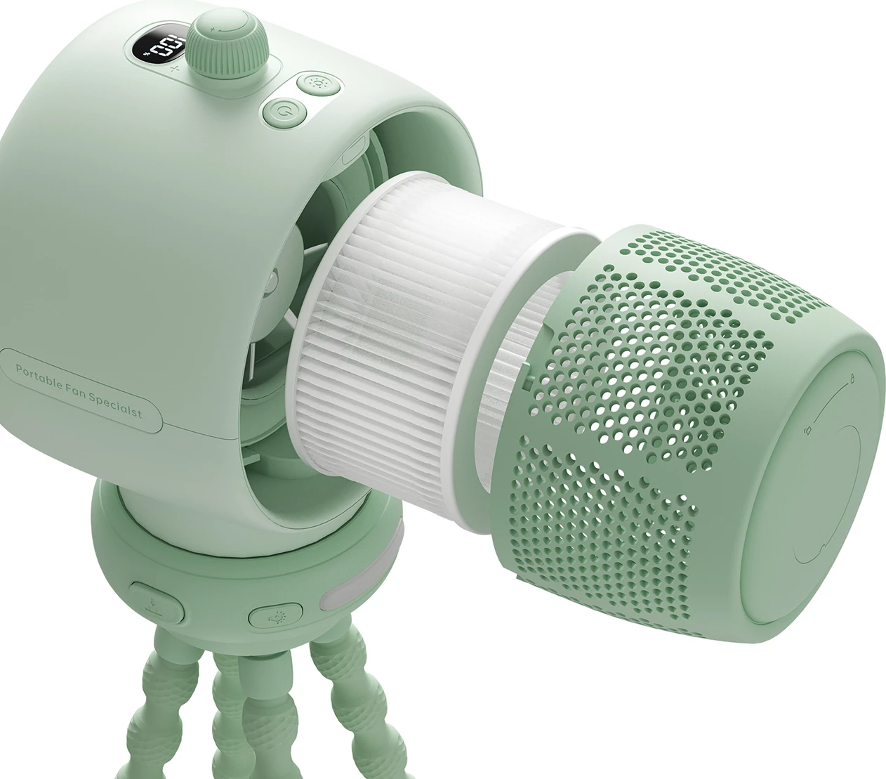 Ventilator portativ Jisulife Life2S me këmbë fleksibile, 5000mAh, filter ajri, USB-C, Jeshil
