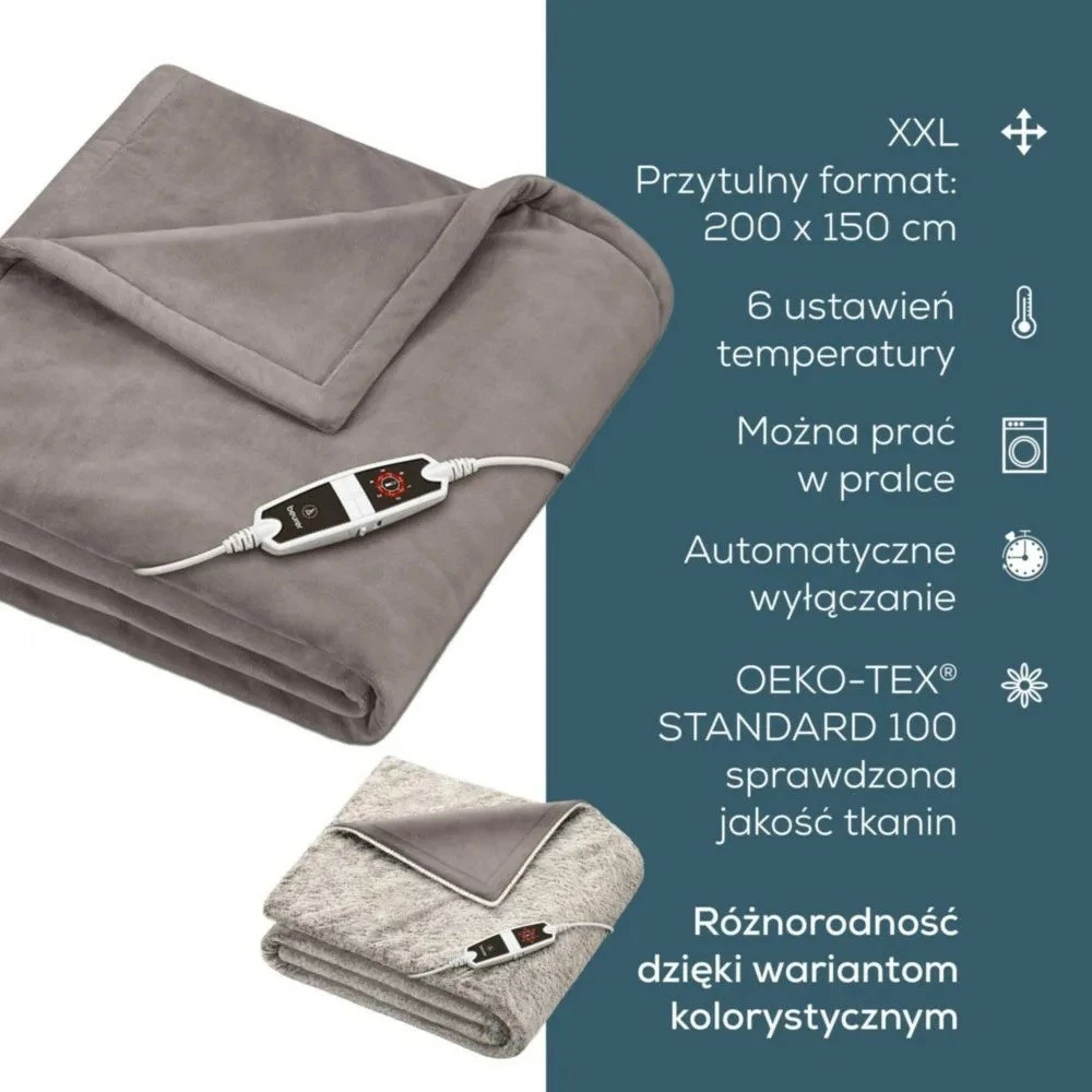 Batanije elektrike Beurer HD150 XXL Cosy, 200x150 cm, 6 nivele, Taupe