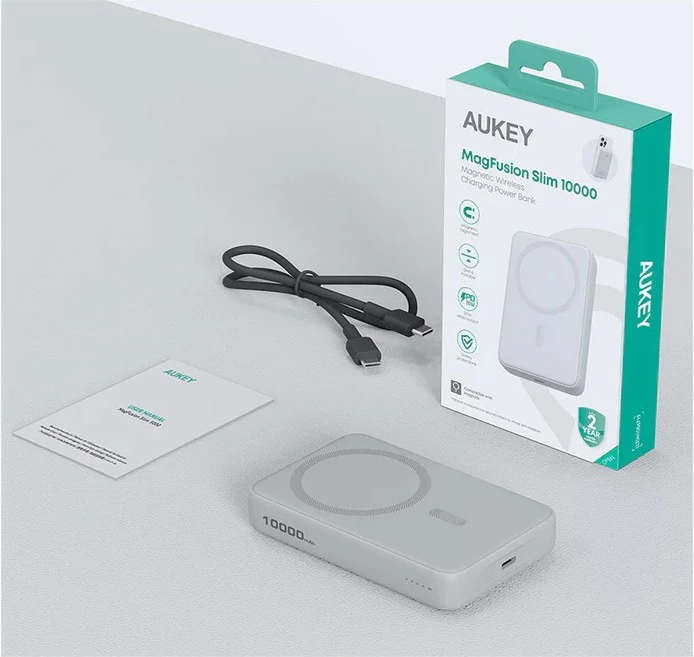 Power bank AUKEY PB-MS04 MagFusion Slim 10000mAh, MagSafe, 20W, Bardhë