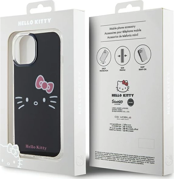 Mbështjellës Hello Kitty IML Kitty Face për iPhone 15, i zi
