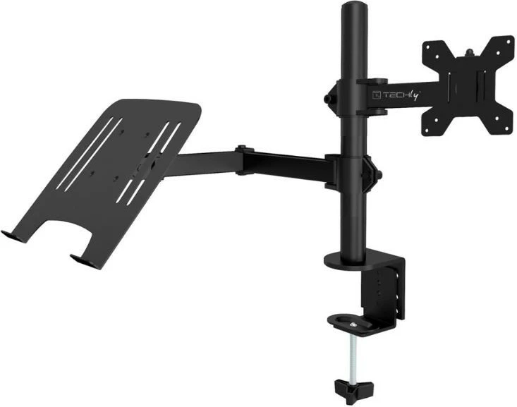 Mbajtëse tavoline Techly 2-në-1 për monitor 13-32" dhe laptop 12-17", rrotulluese, e zezë