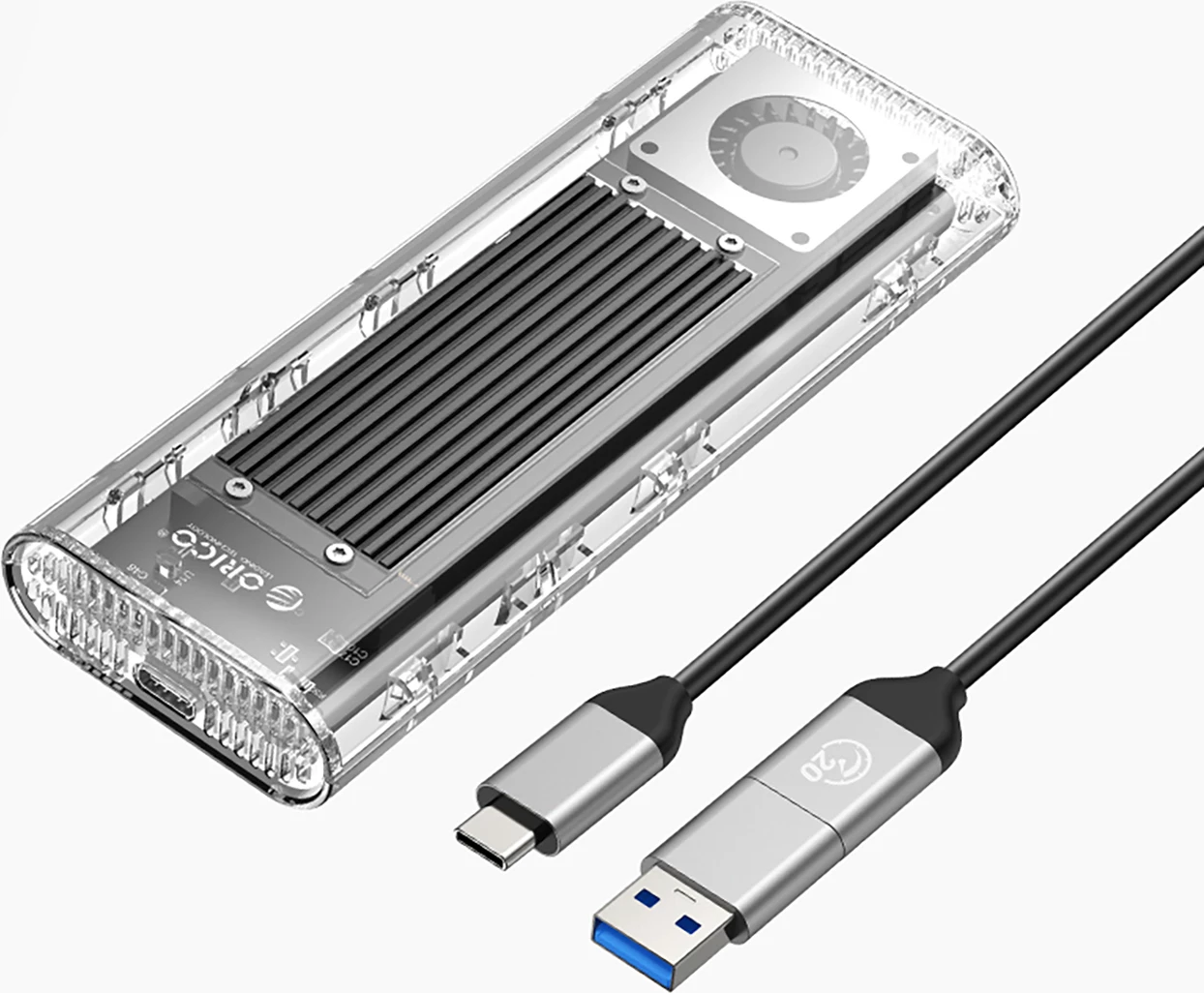 Kasë Orico TCM2-G20 për SSD M.2 NVMe, USB-C 3.2, 20Gbps, Silver/Transparent