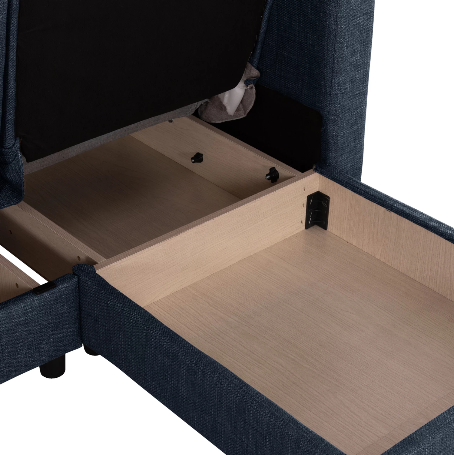 Divan qoshe me shtrat GHUFRAN FH3244.07, i kthyeshëm me hapësirë magazinimi, pëlhurë blu, 200x133x77 cm