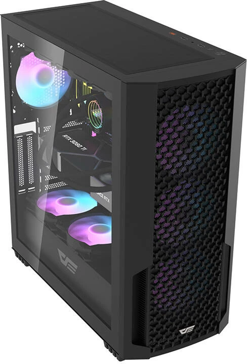 Kasë Darkflash DF2100 E-ATX/ATX me x4 ARGB fans, x8 120mm max, x2 HDD + x3 SSD, x7 slote zgjerimi, x360mm radiator, x1 USB 3.0 + x2 USB 2.0, anë xham i temperuar, e zezë