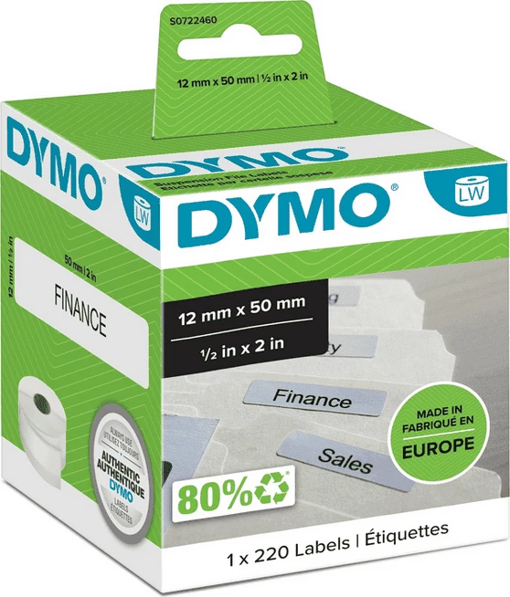 Etiketa vetëngjitëse, Dymo, 99017 / S0722460, 12mm x 50mm, 1 rrotull = 220 etiketa, pa ngjyrë