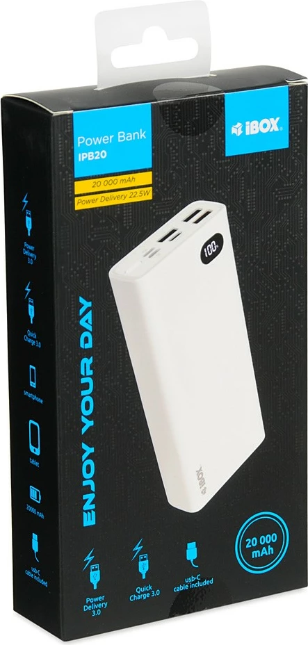 Powerbank iBOX PB20, 20,000 mAh, e bardhë