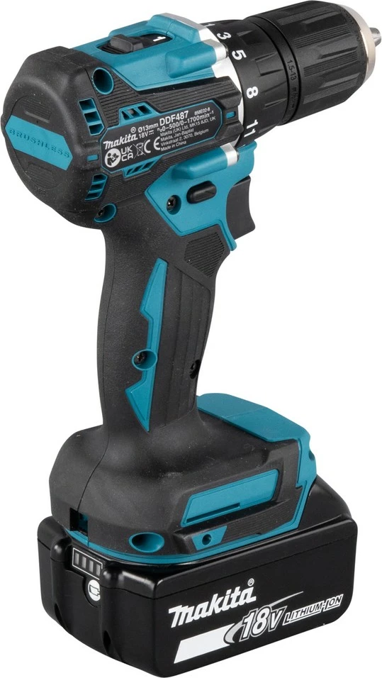 Makineri shpimi Makita DDF487Z, 18V, Li-Ion, 1.3cm, turkuaz