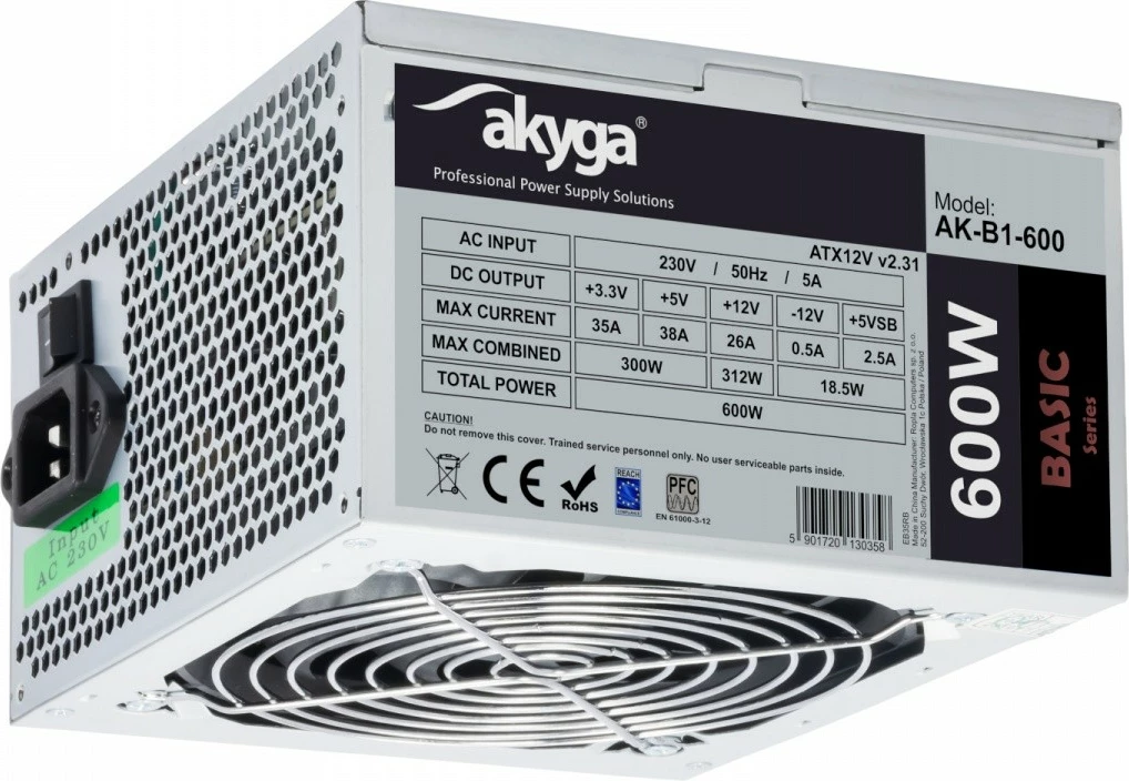 Kasë furnizimi AKYGA AK-B1-600, 600W, ATX, Gri