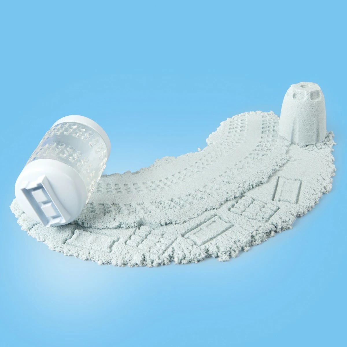 Set lodrash Wonder Factory Never Dry Sand Trucks, MGA, 595168-EUC/532934, me rërë kinetike dhe kamion betoni, plastikë