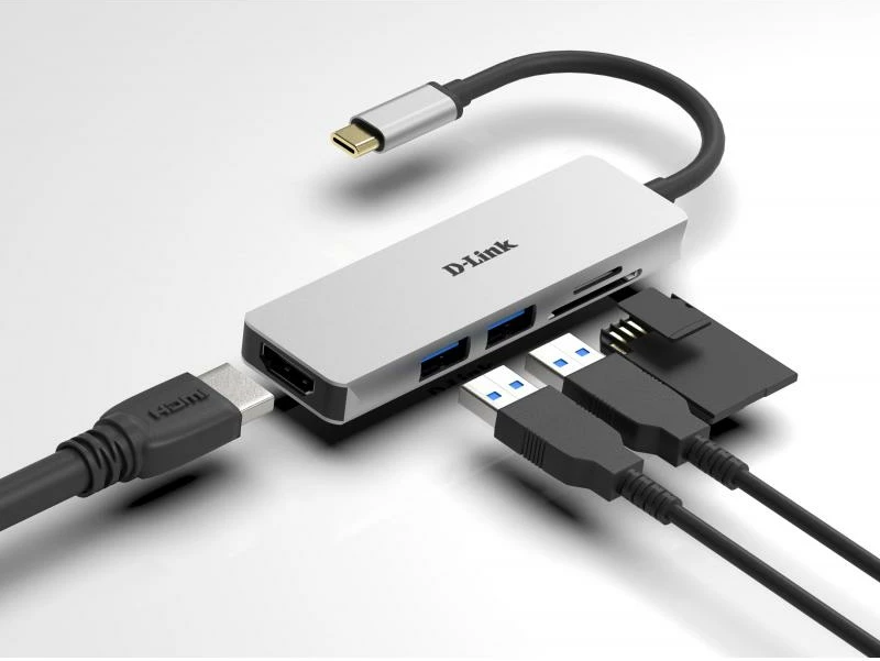Hub USB-C, D-Link DUB-M530, HDMI 4K, 2x USB 3.0, lexues SD/microSD, Thunderbolt 3, e zezë